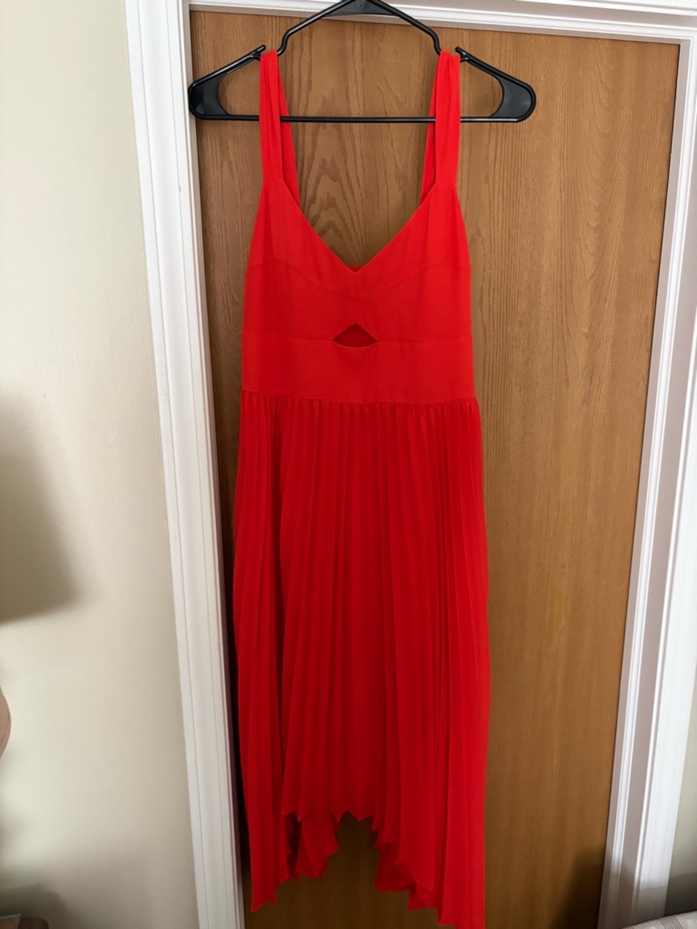 Banana Republic Red High-Low Pleated V-Neck Dress
